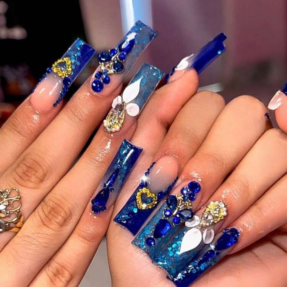 24pcs High-End European And American Glittering Diamond Ballet False Nails